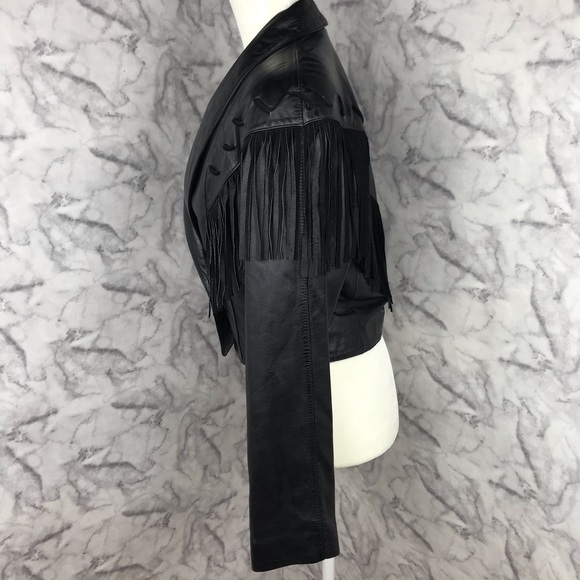 Cropped Leather Fringe Jacket Medium